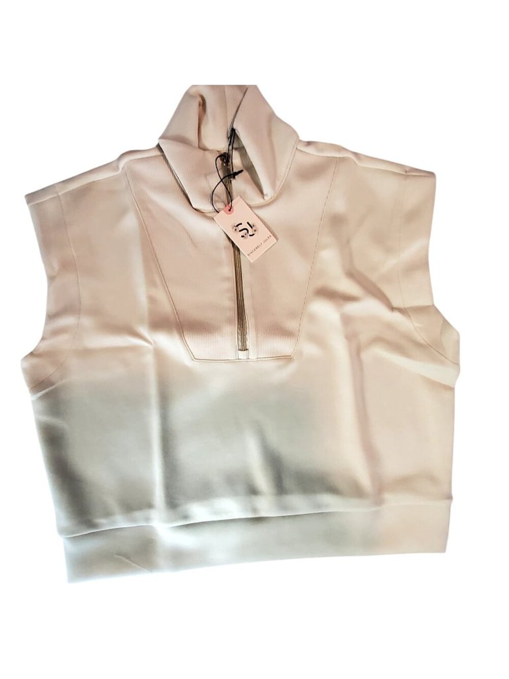Sincerely Jules Beige Sleeveless Pullover Top With Mock Neck Womens Size Large